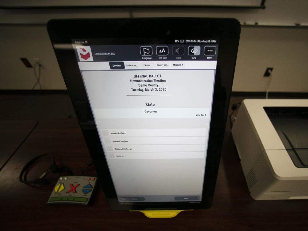 A sample ballot is shown via the Dominion Voting Systems that Georgians use to vote.