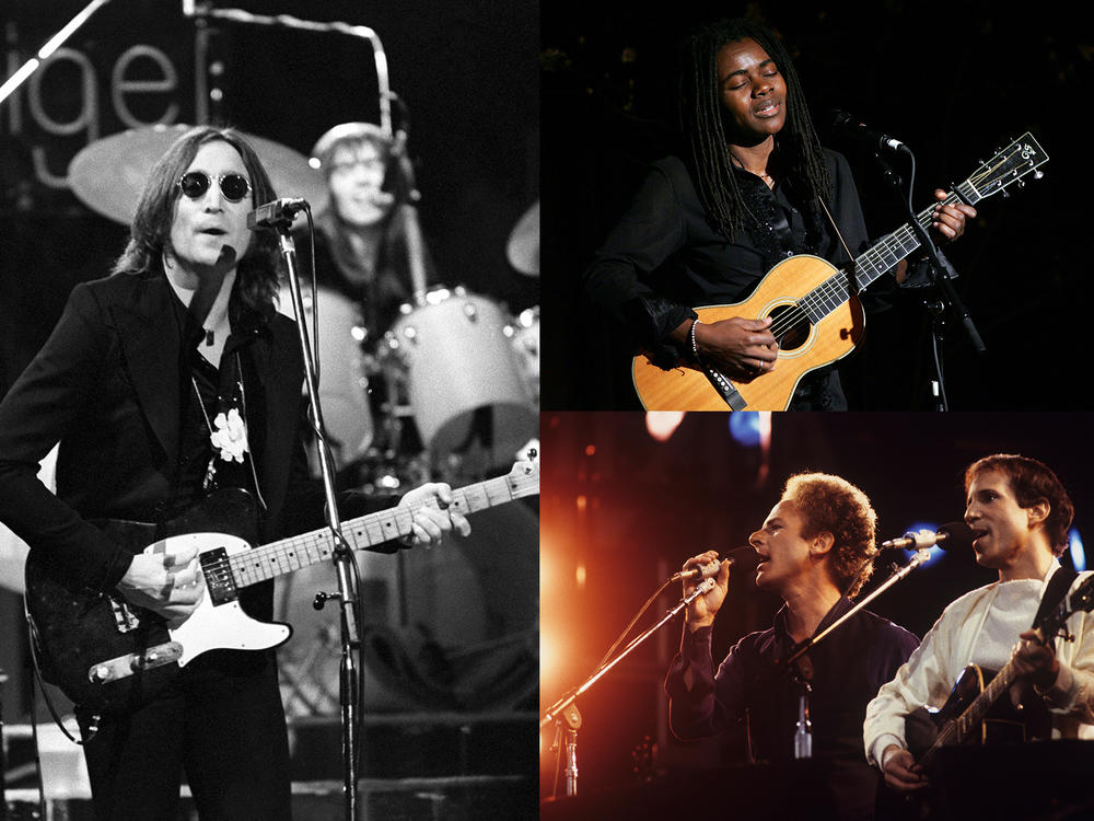John Lennon (by Steve Morley), Tracy Chapman (by Bryan Bedder), Simon & Garfunkel (by David Redfern)