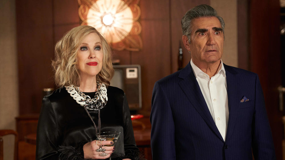 Moira Rose (Catherine O'Hara) and Johnny Rose (Eugene Levy) in <em>Schitt's Creek </em>on Netflix