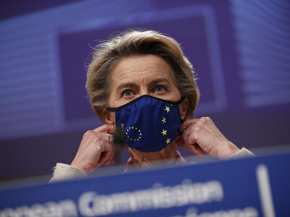 European Commission President Ursula von der Leyen prepares to address a news conference on post-Brexit trade negotiations at EU headquarters in Brussels, Thursday.