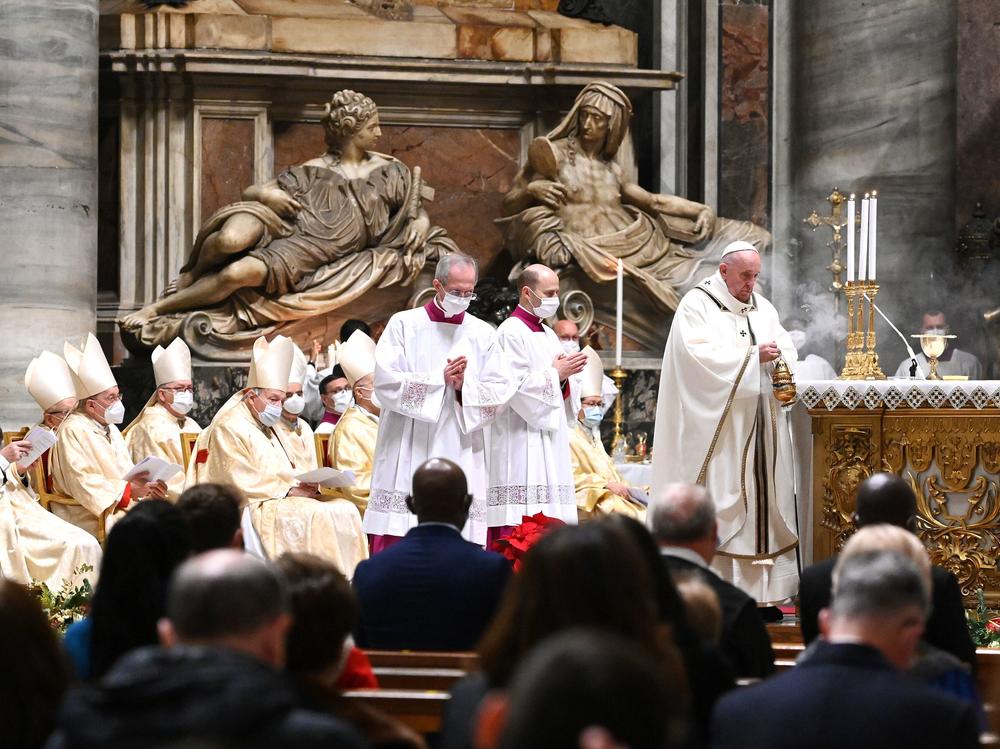 Pope Francis celebrates Christmas Eve Mass on Thursday at St. Peter's Basilica in the Vatican as Italy went back into lockdown measures due to the COVID-19 pandemic.
