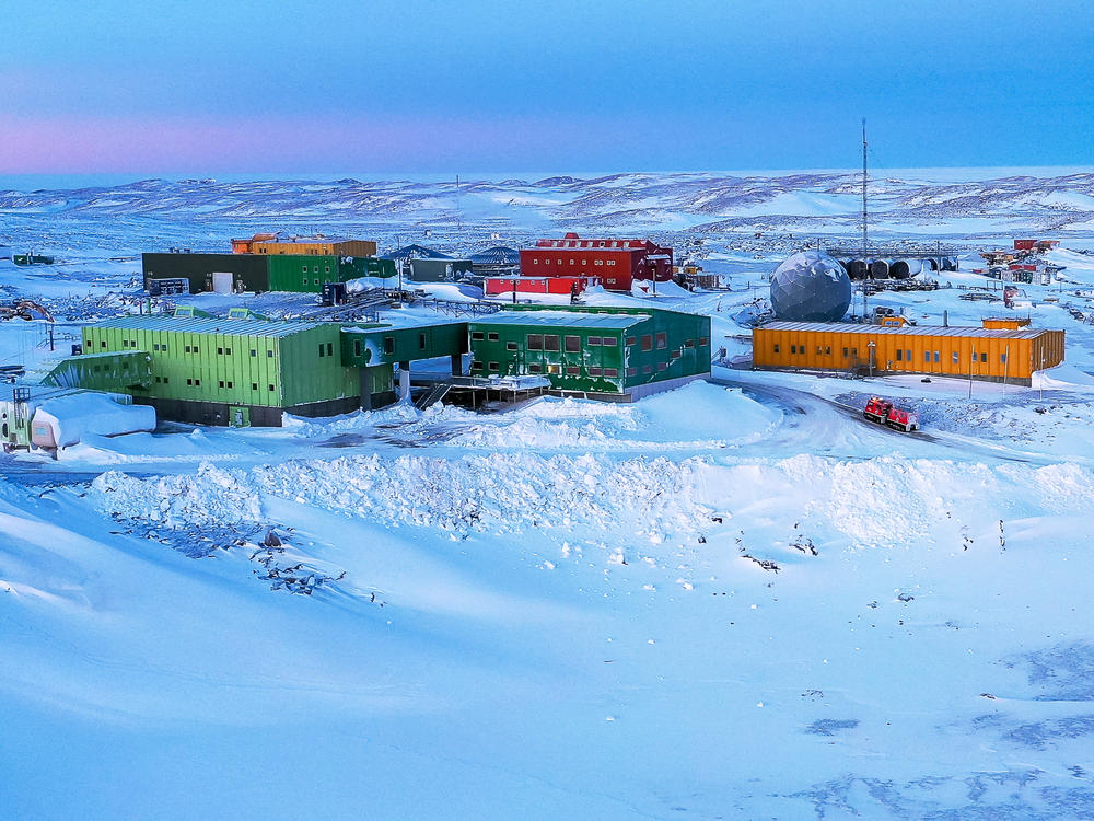 The Australian expeditioner was evacuated from Davis research station, shown here, due to a medical condition.