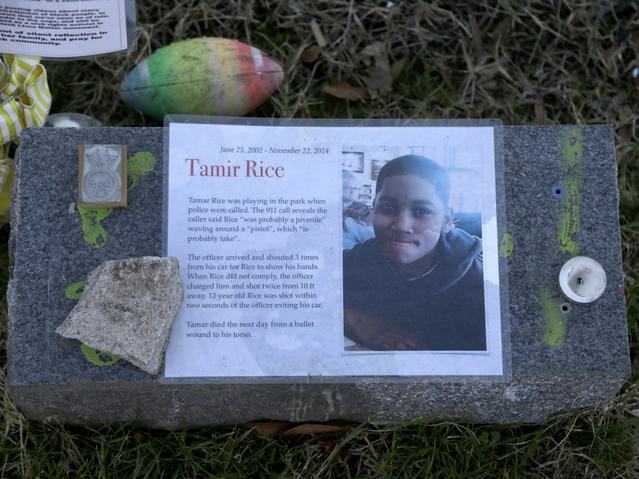 The Justice Department announced Tuesday it would not bring federal criminal charges against two Cleveland police officers in the 2014 killing of 12-year-old Tamir Rice (pictured in a memorial).
