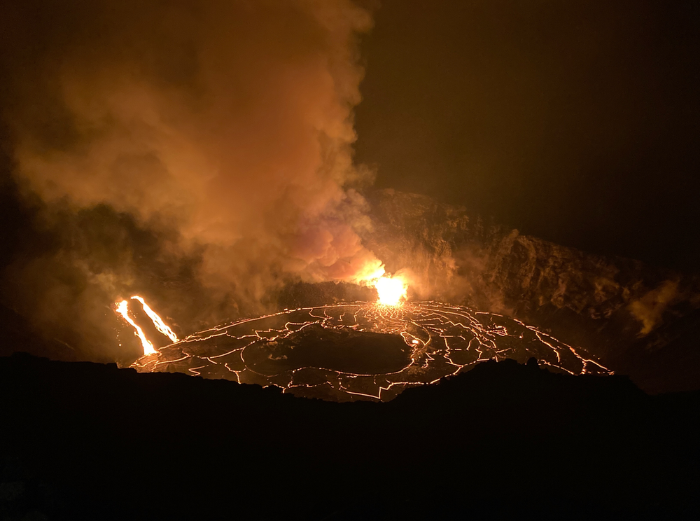 As of about 8 a.m. on Dec. 23, crews note that the Kilauea summit lava lake depth is more than triple that of the water lake that existed in the crater until the evening of Dec. 20, when it was vaporized.