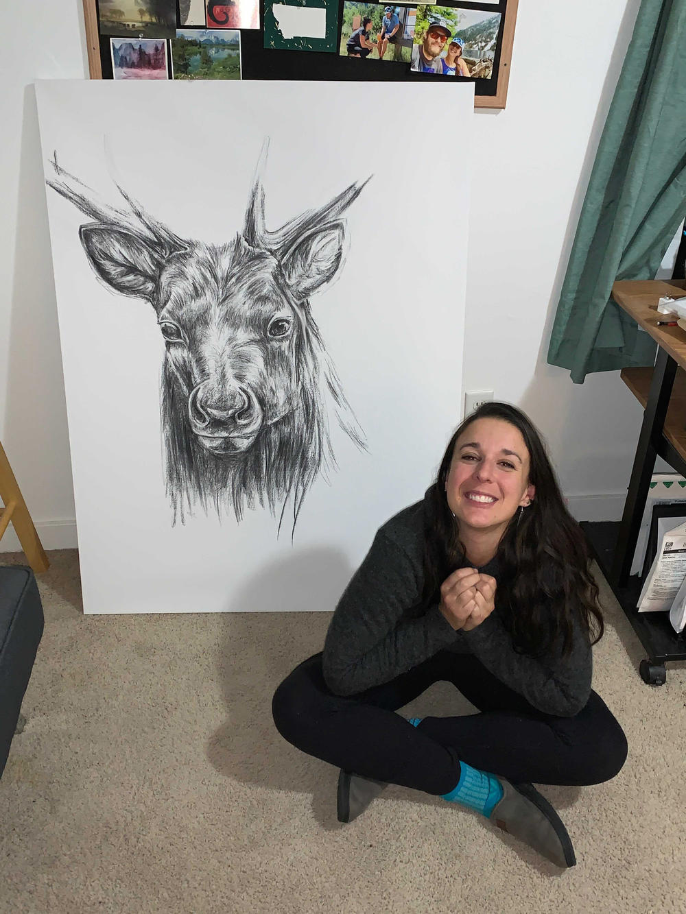Maggie Slepian spent at least 12 hours on FaceTime with her sibling Harry to finish this drawing of an elk.