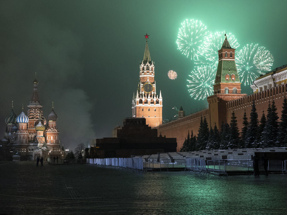 Fireworks explode over the Kremlin and Red Square during New Year's celebrations on Jan. 1 in Moscow. The U.S. government says a widespread computer incursion into U.S. government and private computer networks was likely carried out by Russia.