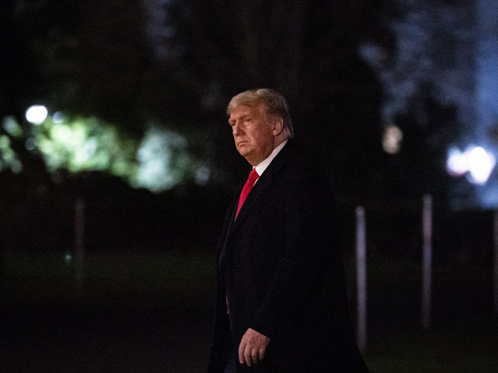 President Trump arrives on the South Lawn of the White House last month.