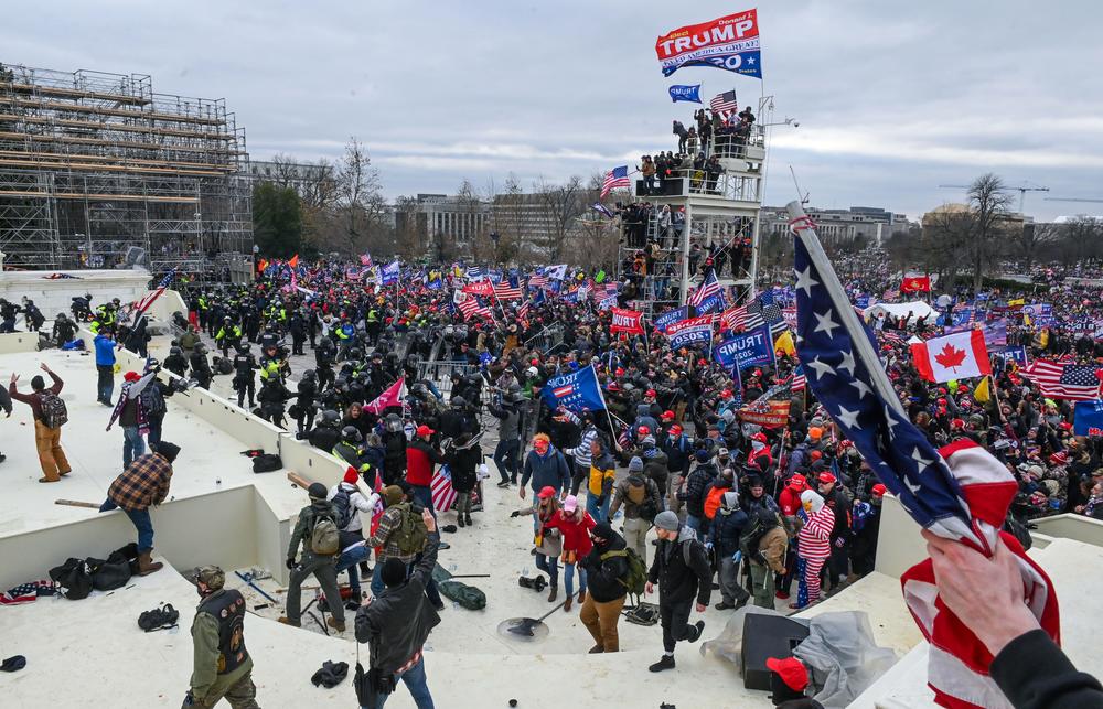 Rioters invade the inauguration platform of the U.S. Capitol on Wednesday.