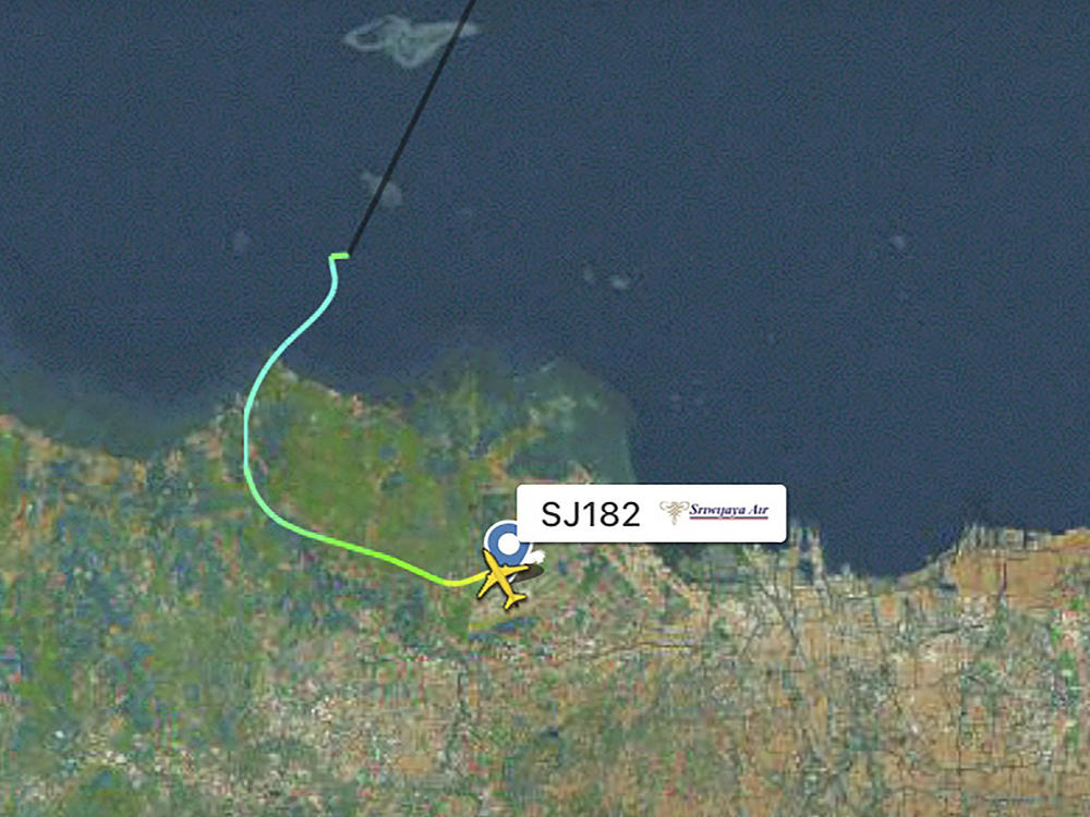 This radar image shows the flight path of Indonesian Sriwijaya Air Flight 182 before it dropped off radar on Saturday.
