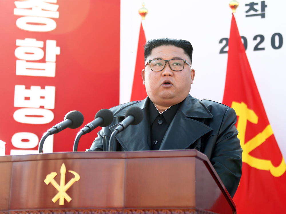 North Korean leader Kim Jong Un speaks at the groundbreaking ceremony for the construction of Pyongyang General Hospital on March 17, 2020.