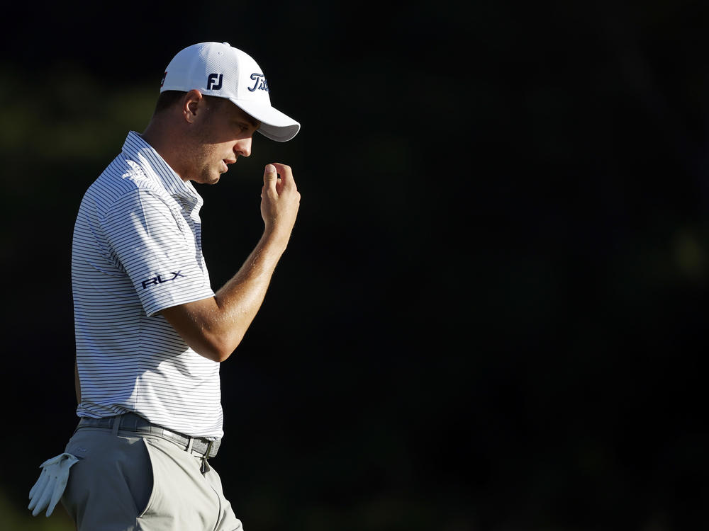 Justin Thomas reacts on the 18th green during the third round of the Sentry Tournament Of Champions at the Kapalua Plantation Course on Saturday in Kapalua, Hawaii.
