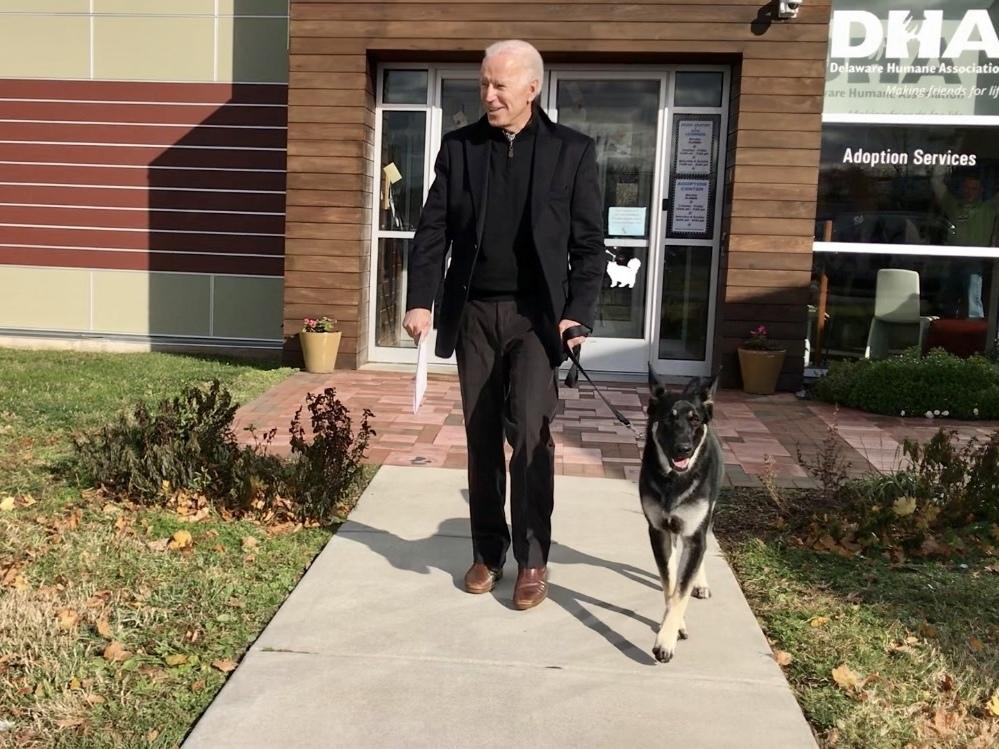 President-elect Joe Biden at the Delaware Human Society on Nov. 17, 2018, the day he officially adopted his dog, Major.