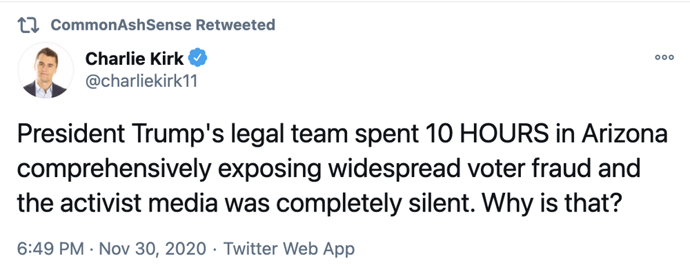 Babbitt's Twitter feed frequently featured Fox News figures such as Charlie Kirk, a regular guest whose bylined commentaries appear on the Fox News website. Kirk and his group supported the Jan. 6 protest events, though his group has since denounced the violence that took place.
