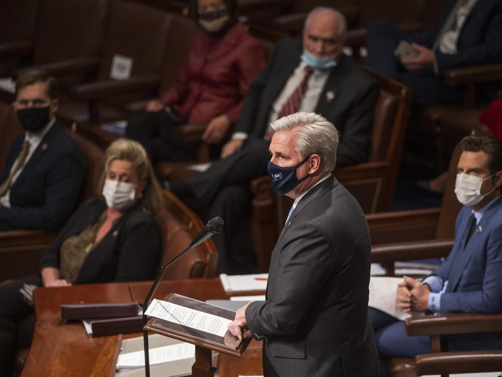 House Minority Leader Kevin McCarthy, R-Calif., speaks in the House Chamber.