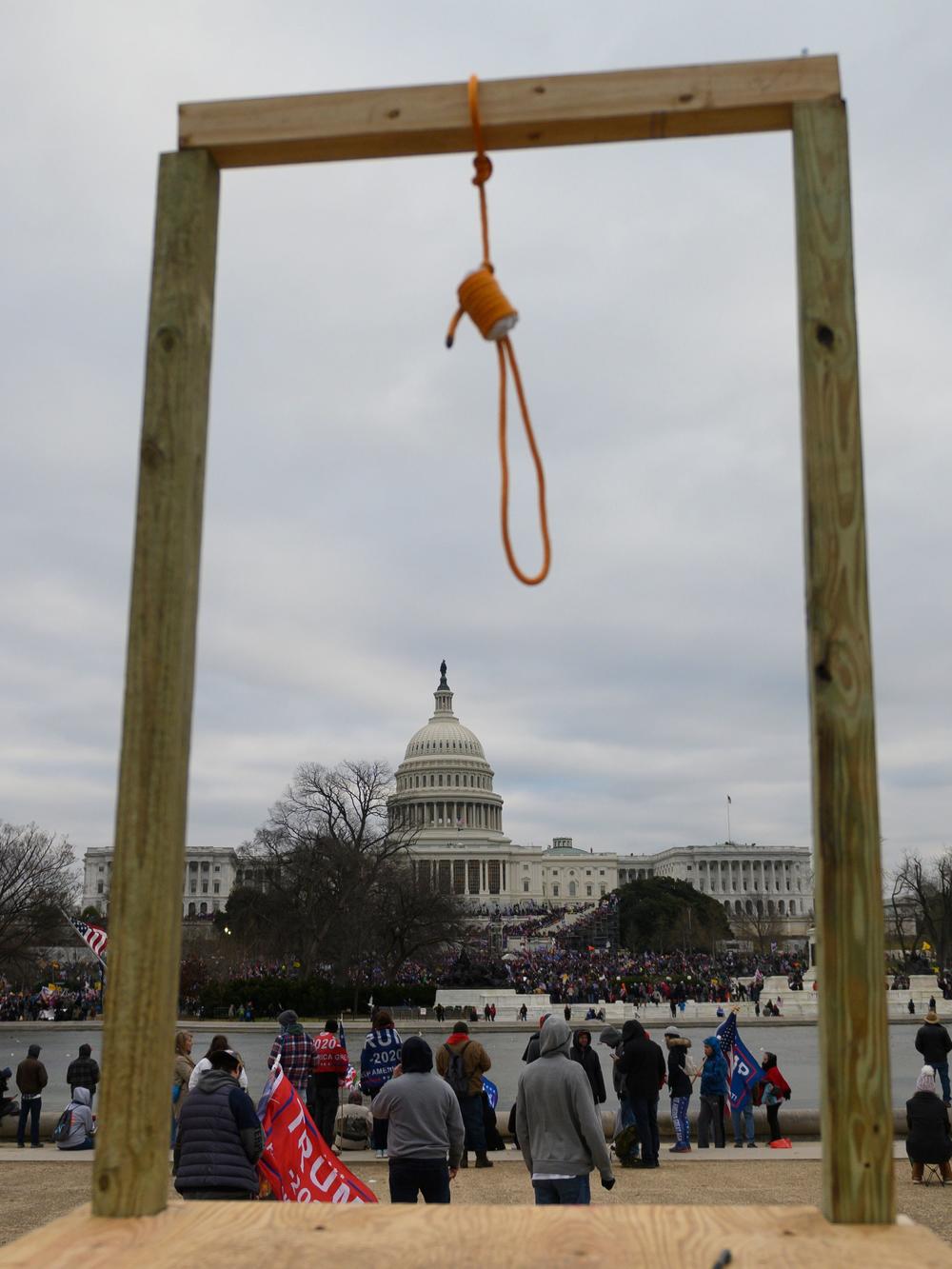 A noose on makeshift gallows was erected as supporters of President Trump gathered at the U.S. Capitol on Jan. 6.