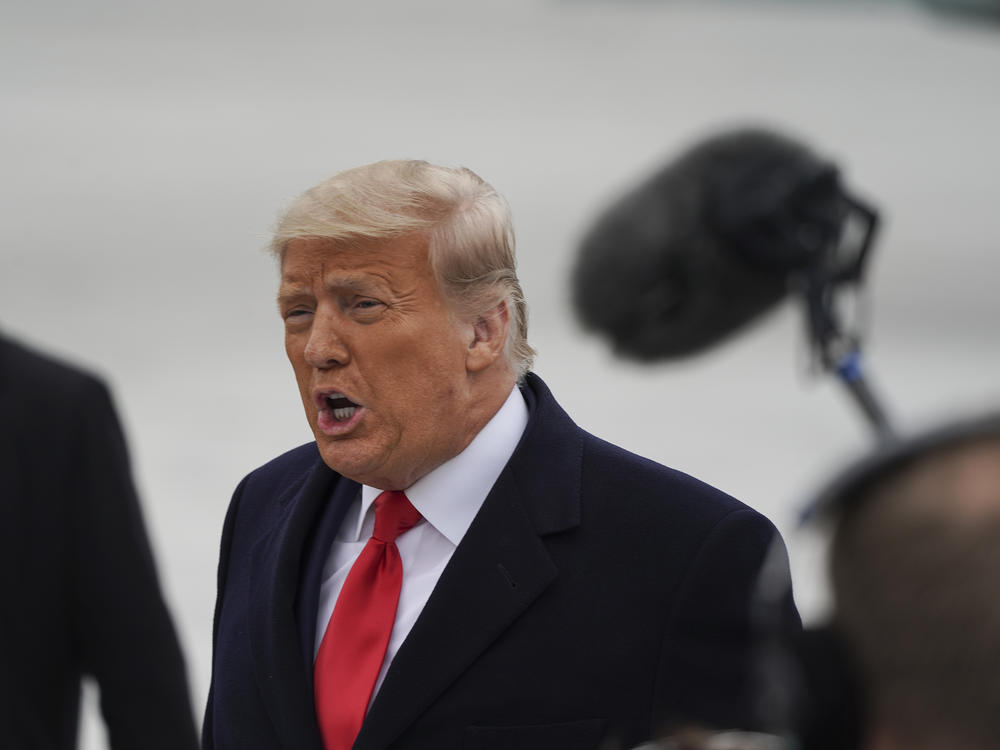 President Trump, seen here during a trip Tuesday to the U.S.-Mexico border, released a statement during Wednesday's House impeachment debate calling on Americans to 