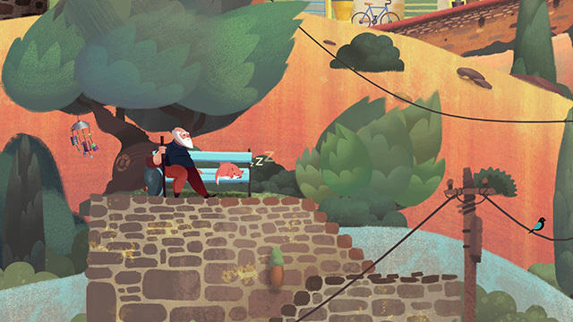 The vibrant, pastel-inspired art fits the story perfectly in <em>Old Man's Journey</em>.