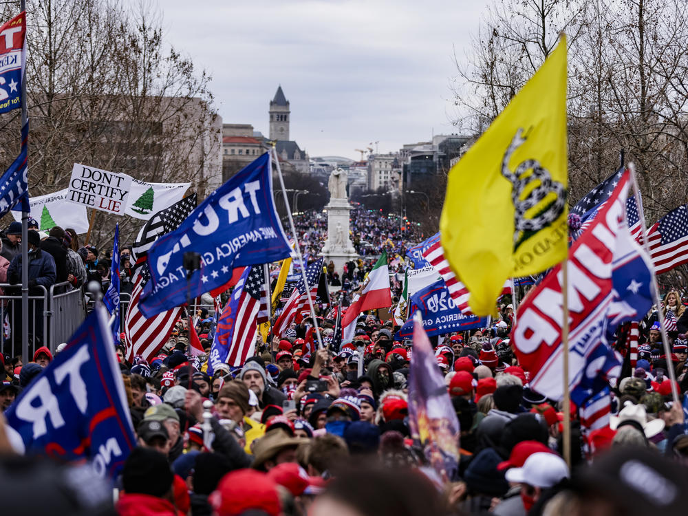 Pro-Trump supporters gather outside the U.S. Capitol following a rally with President Donald Trump on January 6, 2021 in Washington, DC.