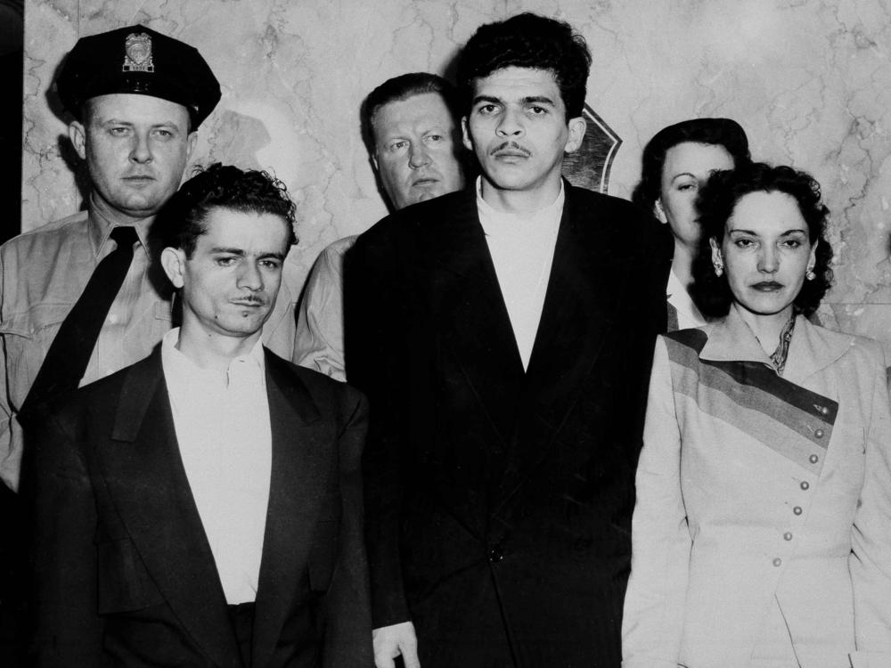 On March 1, 1954, Puerto Rican nationalists from New York carried out a shooting attack on Capitol Hill, in Washington, D.C. Front row, from left to right: Irving Flores Rodriguez, Rafael Cancel Miranda, Lolita Lebron and Andres Figueroa Cordero, stand in a police lineup following their arrests.