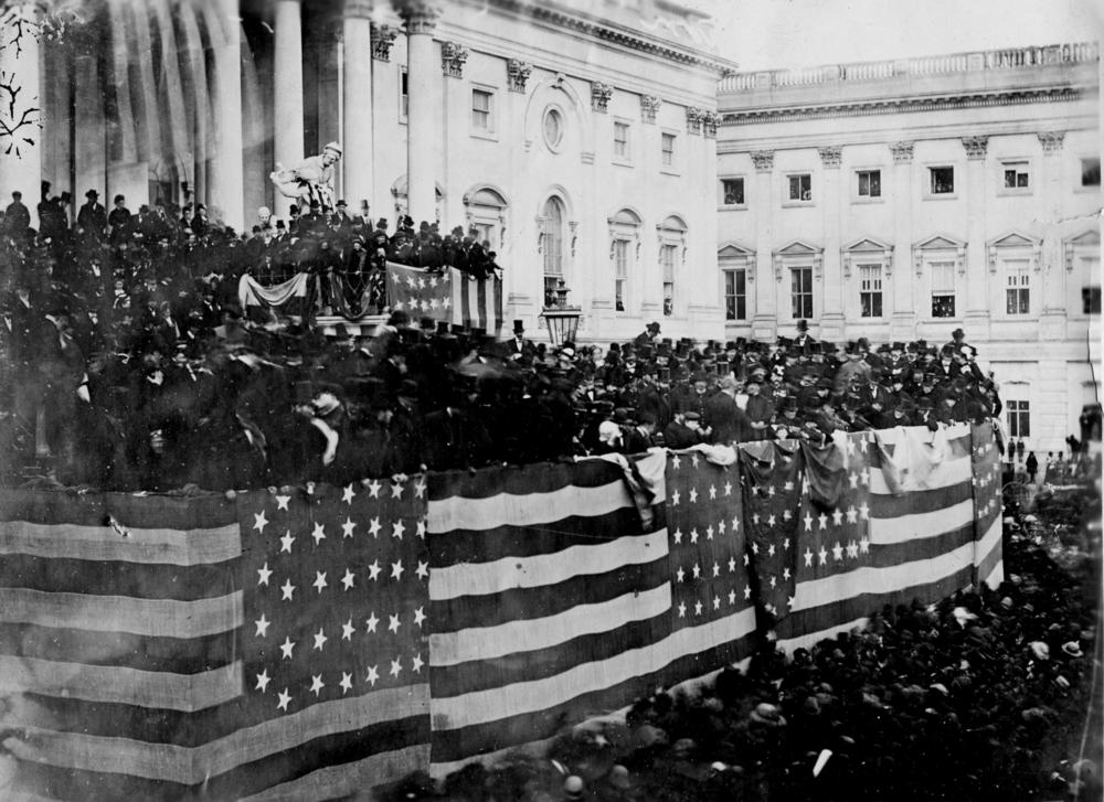 The public inauguration of Rutherford B. Hayes takes place in front of the U.S. Capitol on the East Portico in on March 5, 1877.