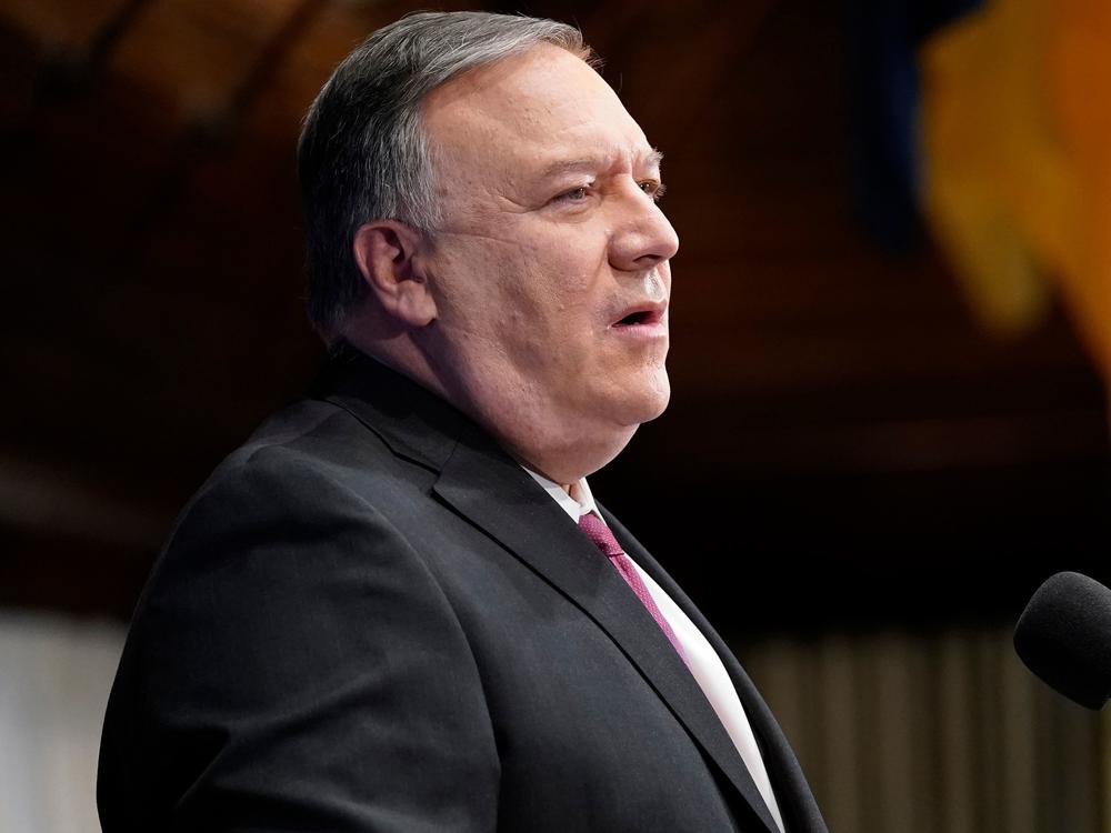 Secretary of State Mike Pompeo speaks last week at the National Press Club in Washington. He said on Tuesday that China has committed genocide against its Muslim Uighur population.