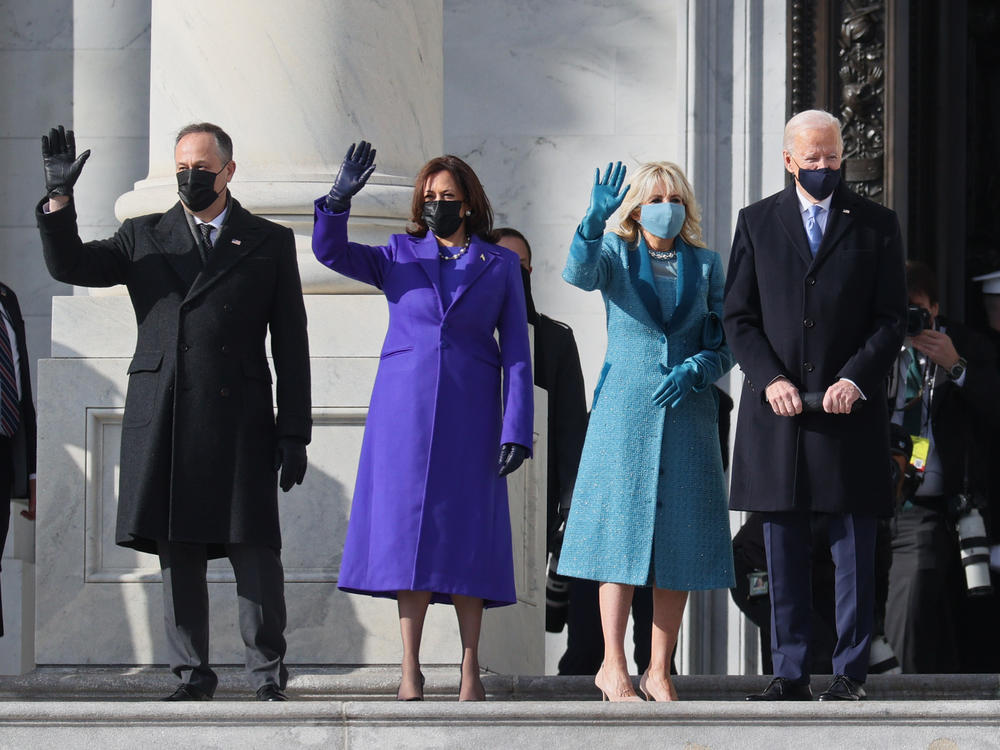 From left to right: Doug Emhoff, Kamala Harris, Jill Biden and Joe Biden as they arrive at the U.S. Capitol for the inauguration.