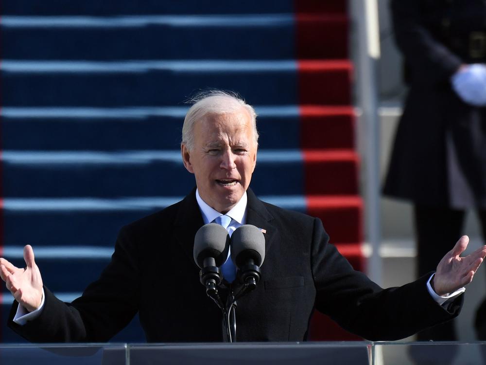 President Biden delivers his inauguration speech Wednesday at the U.S. Capitol.