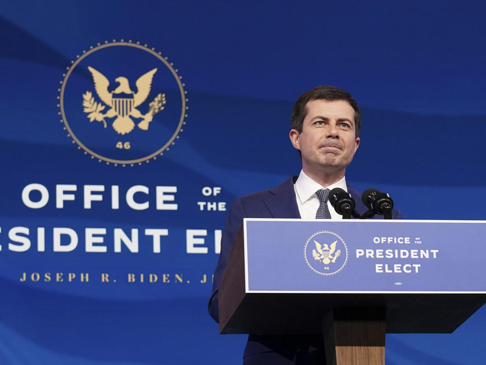 Pete Buttigieg speaks on Dec. 16 after he was nominated to be transportation secretary by then-President-elect Joe Biden. Buttigieg faced a largely friendly reception at his Senate confirmation hearing on Thursday.