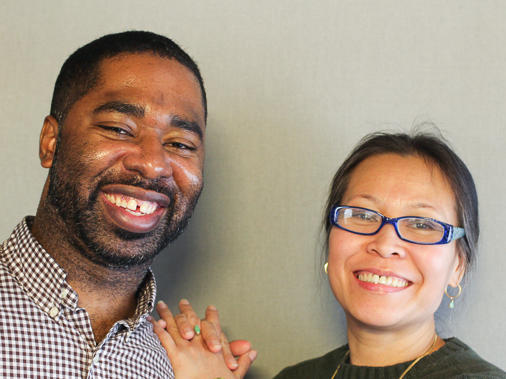 Christopher Myers, left, and his GED student, Ngoc Nguyen, right.