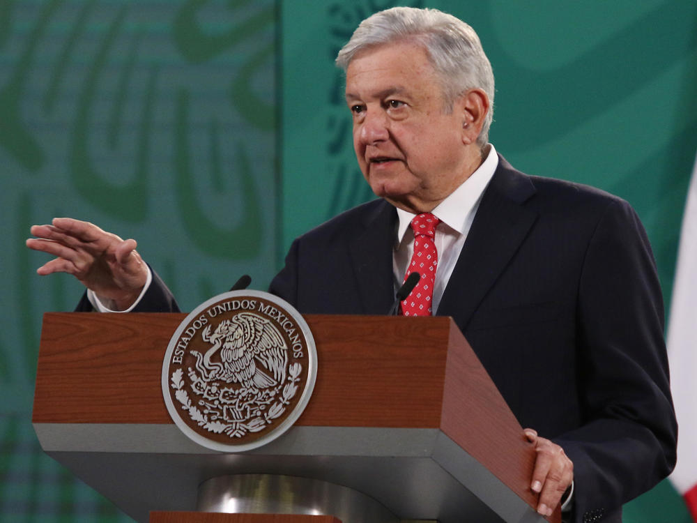 Mexican President Andrés Manuel López Obrador, pictured during a daily press conference at National Palace in Mexico City last week, says he's tested positive for the coronavirus.
