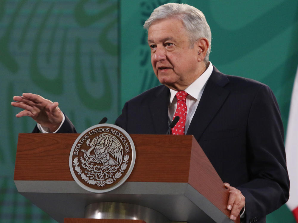 Mexican President Andrés Manuel López Obrador, pictured during a daily press conference at National Palace in Mexico City last week, says he's tested positive for the coronavirus.