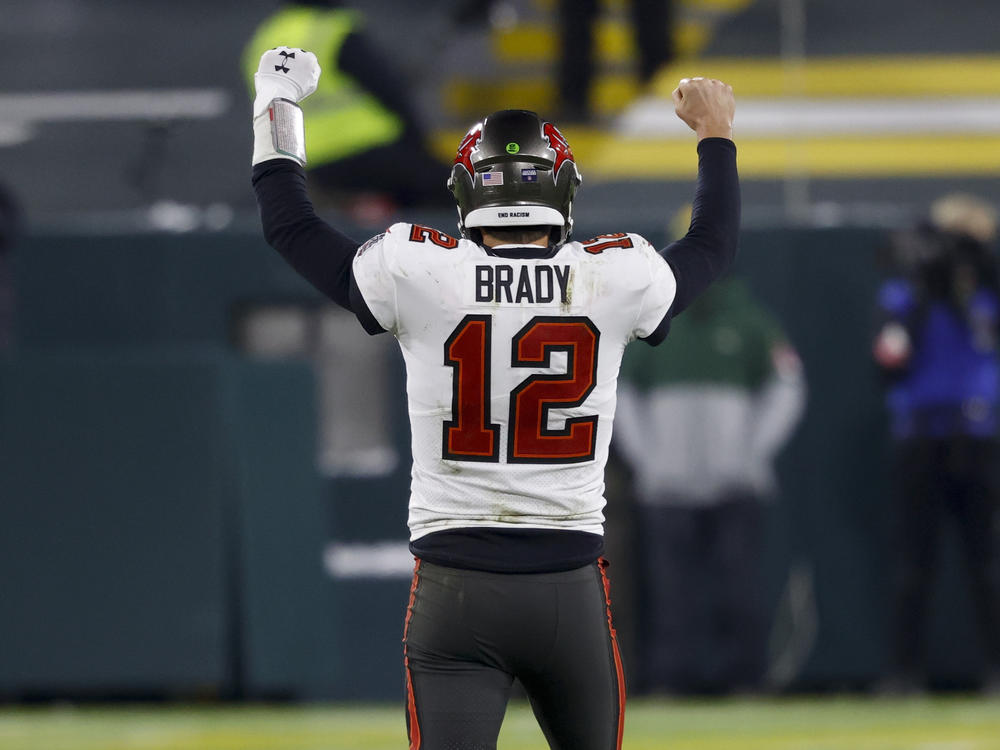 Tampa Bay Buccaneers quarterback Tom Brady reacts after winning the NFC championship against the Green Bay Packers in Green Bay, Wis., on Sunday. The Buccaneers will meet AFC champions Kansas City Chiefs Feb. 7 in Super Bowl LV.