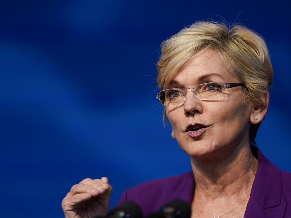 Former Michigan Gov. Jennifer Granholm, President Biden's nominee for energy secretary, speaks last month in Wilmington, Del.