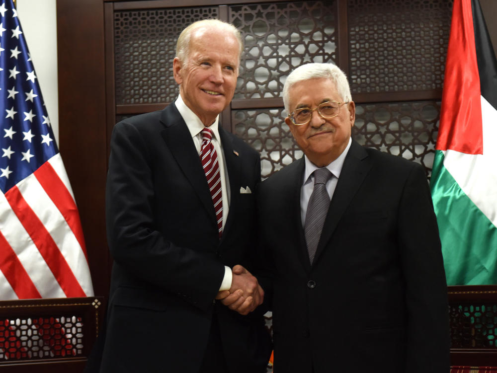 Then-Vice President Biden, left, and Palestinian President Mahmoud Abbas, in Ramallah, Israeli-occupied West Bank, in 2016.