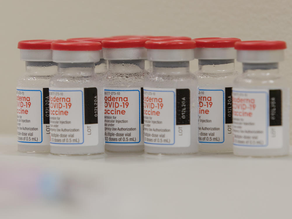 Vials of the Moderna COVID-19 vaccines are seen this week at the Covenant Place facility in Sumter, S.C.