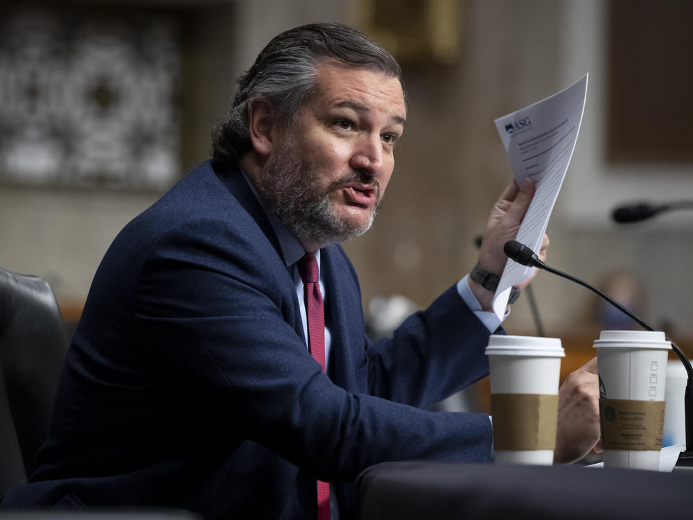 Sen. Ted Cruz, R-Texas, holds a copy of a 2019 speech by Linda Thomas-Greenfield that she delivered at the Chinese-government sponsored Confucius Institute at Savannah State University.