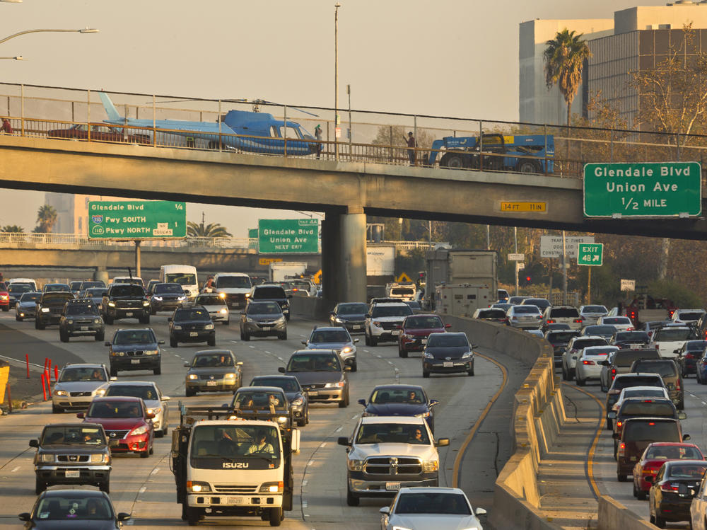 A busy freeway outside of Los Angeles in December 2018. General Motors has committed to becoming carbon neutral by 2040. It also aims to have 40% of its vehicles be battery powered by 2025.