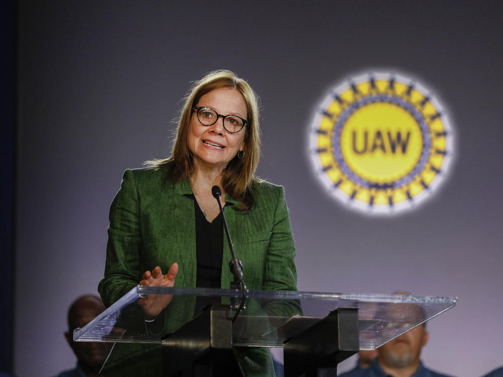 General Motors Chairman and CEO Mary Barra speaks in Detroit, Mich., 2019. GM has joined the Science Based Targets initiative to better reduce its  carbon footprint.