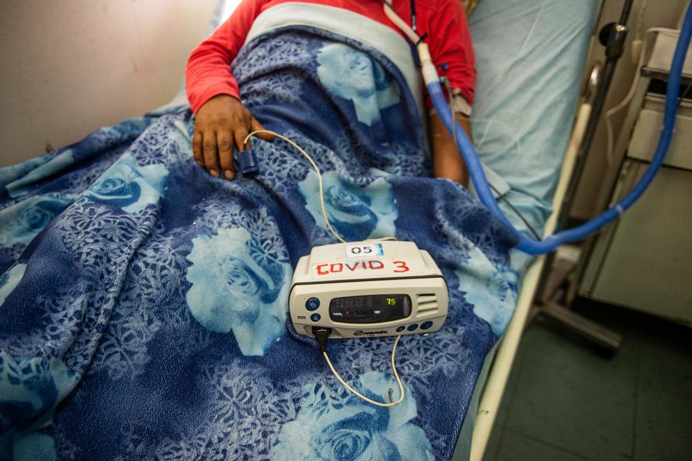 A COVID-19 patient in the intensive care unit of the Alberto Sabogal Sologuren Hospital, in Lima. Peru has tightened a lockdown in part because ICU beds have been filling to capacity.