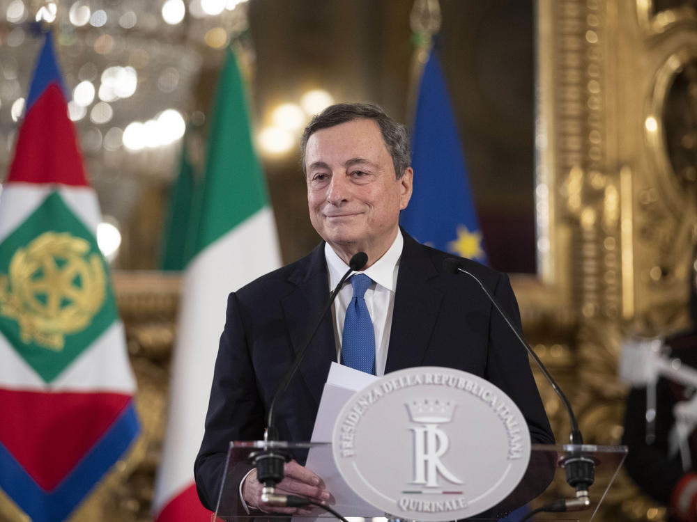 Former head of the European Central Bank Mario Draghi gives a press conference after a meeting with the Italian president, at the Quirinal Palace in Rome on Wednesday.