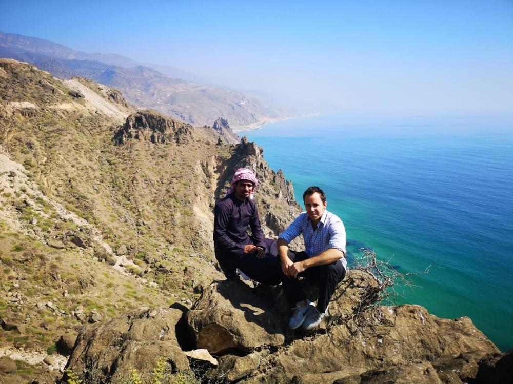 Goodwin in Yemen in January 2019 with his Omani fixer, Azam Almhry.
