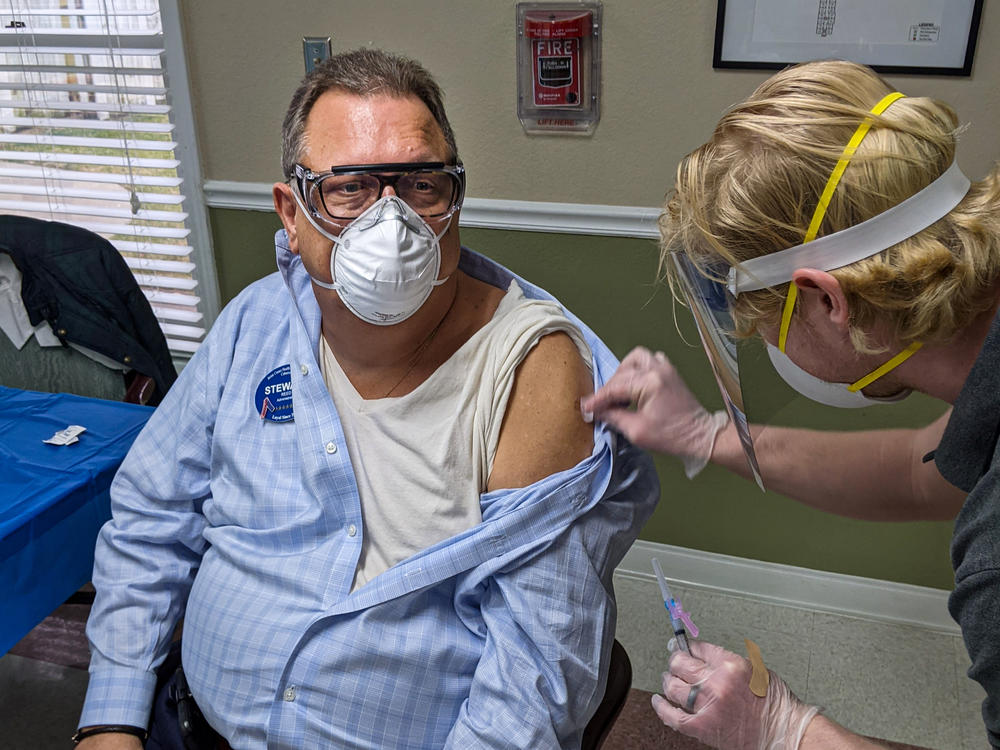 Stewart Reed, nursing home administrator at the Brian Center Health & Retirement/Cabarrus, was among the first to receive his COVID-19 vaccine on Jan. 14, 2021.