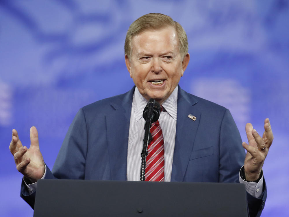 Lou Dobbs on <em>Lou Dobbs Tonight</em> in 2017. After over a decade with Fox, his show was canceled Friday.