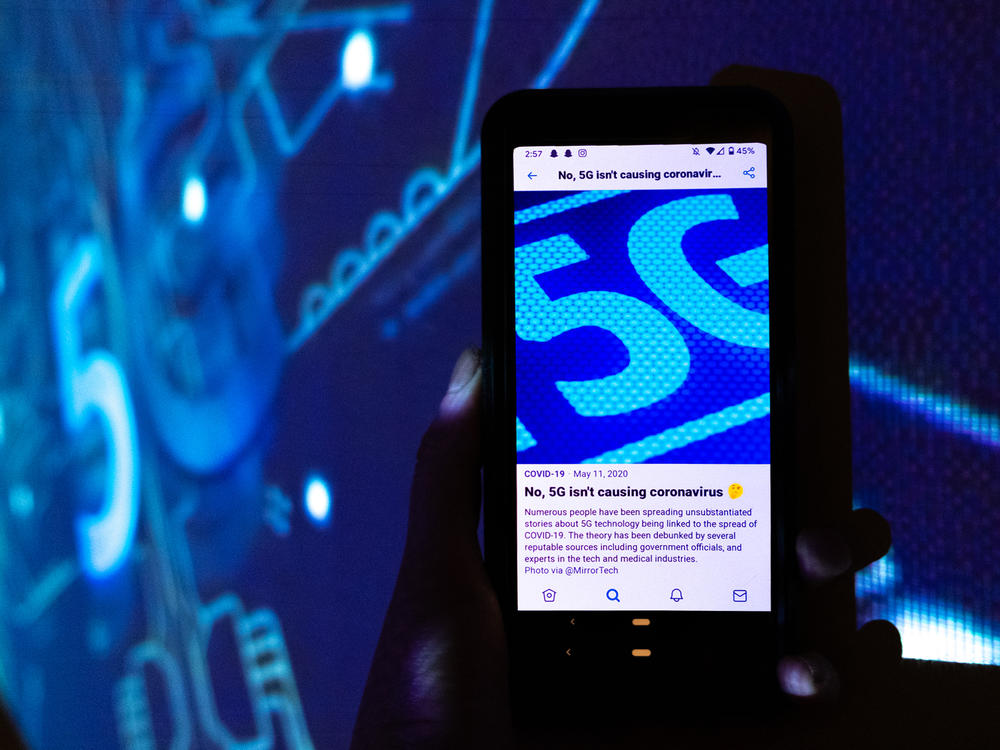 Open up any social media app on your phone and you'll see it: links to COVID-19 information from trustworthy sources. Here, a Twitter screen reads, 