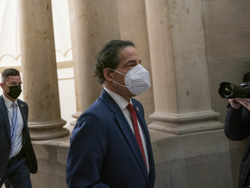 Rep. Jamie Raskin, D-Md., arrives to meet fellow House impeachment managers on Monday.