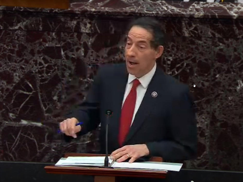 Lead House impeachment manager Jamie Raskin, D-Md., speaks on the first day of former President Donald Trump's second impeachment trial at the U.S. Capitol on Tuesday.