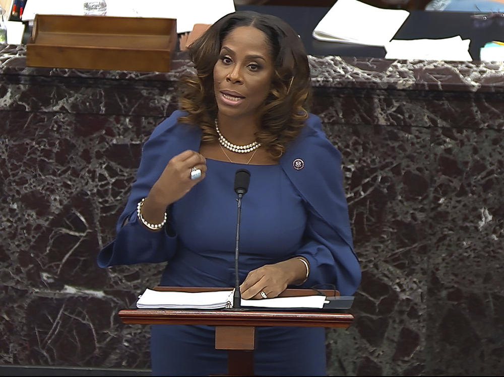 House impeachment manager Del. Stacey Plaskett, D-Virgin Islands, drew a stark comparison between the Americans who 