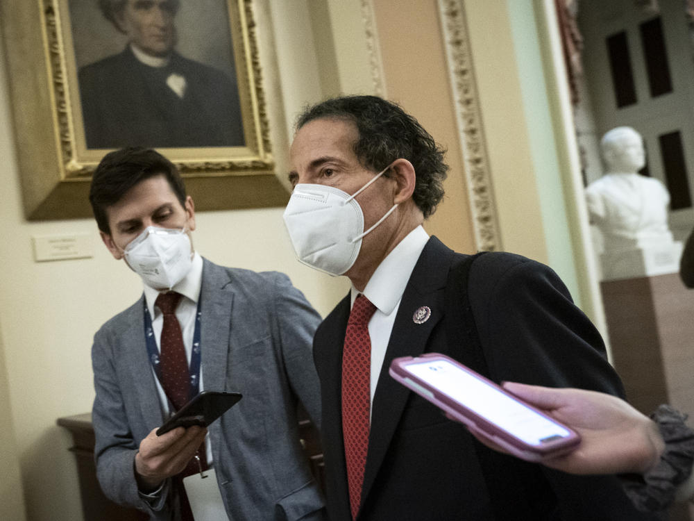 Lead House impeachment manager Rep. Jamie Raskin, D-Md., leaves at the end of the first day of former President Donald Trump's impeachment trial at the Capitol on Tuesday.