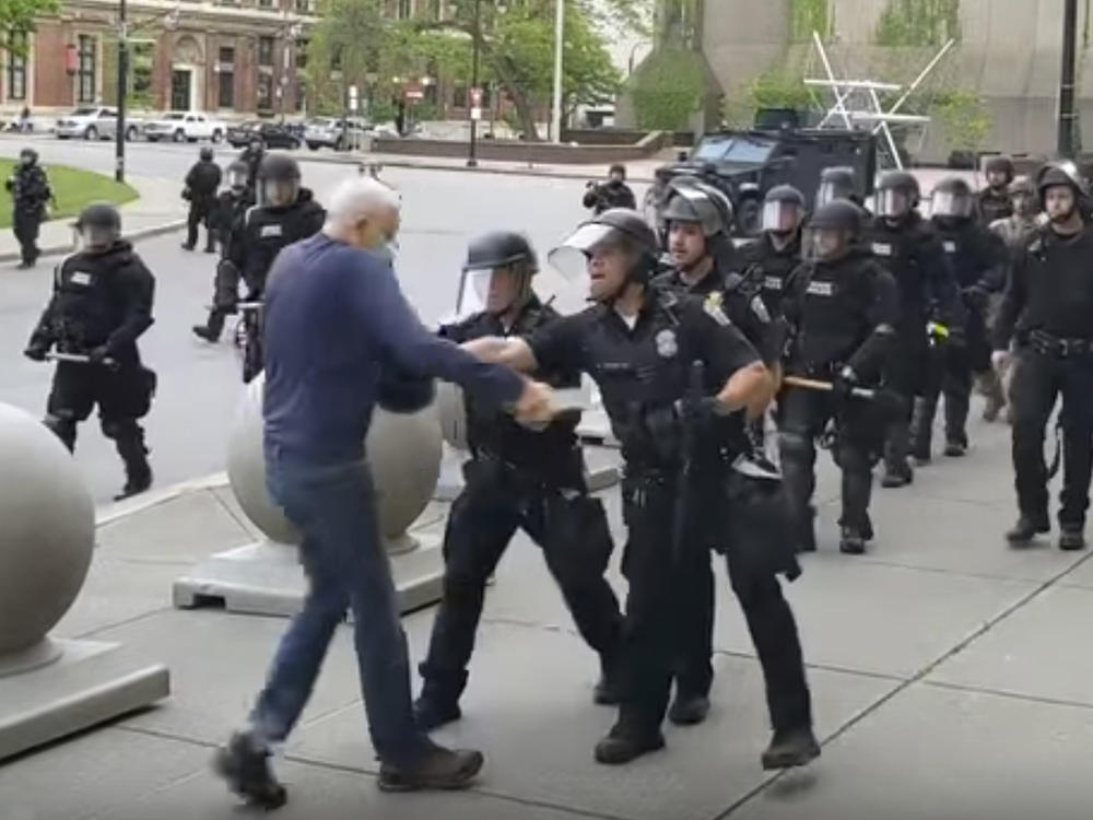 A video shows officers shoving an older man during a Black Lives Matter demonstration in June 2020 in Buffalo, N.Y.