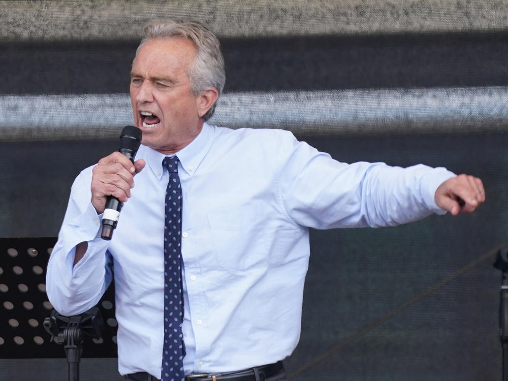 Instagram has blocked the account of Robert F. Kennedy Jr., saying he used it to spread misinformation about vaccines. He's seen here last summer, speaking to a crowd in Berlin, at an event that highlighted coronavirus skepticism and conspiracy theories.